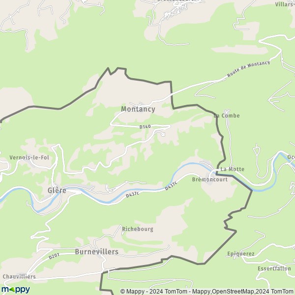 La carte pour la ville de Montancy 25190