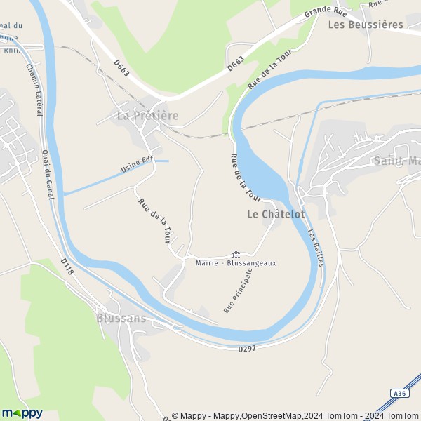 La carte pour la ville de Blussangeaux 25250