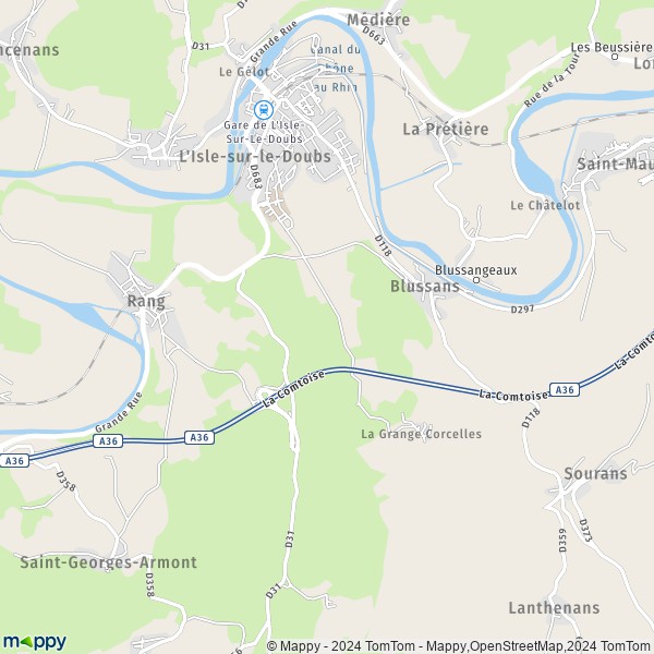 La carte pour la ville de L'Isle-sur-le-Doubs 25250