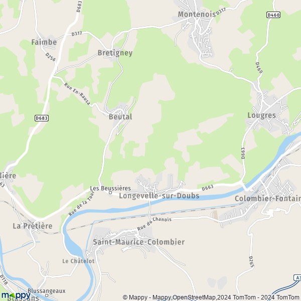La carte pour la ville de Longevelle-sur-Doubs 25260