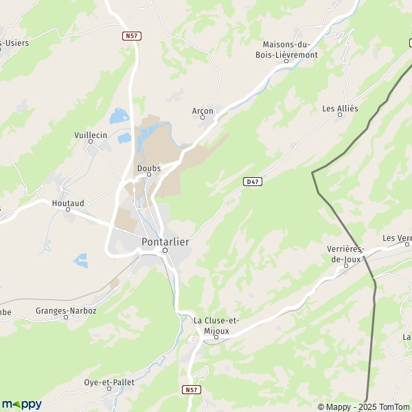 La carte pour la ville de Pontarlier 25300