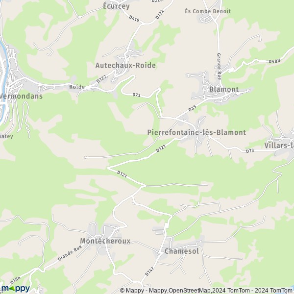 La carte pour la ville de Pierrefontaine-lès-Blamont 25310