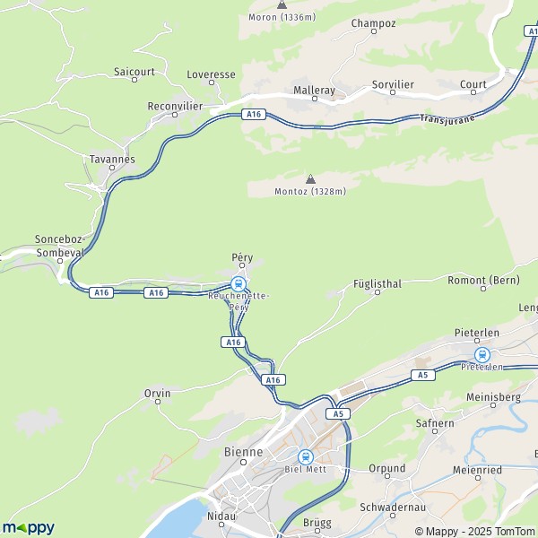 La carte pour la ville de Péry-La Heutte 2536-2732