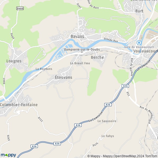 La carte pour la ville de Dampierre-sur-le-Doubs 25420