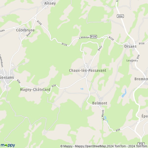 La carte pour la ville de Chaux-lès-Passavant 25530