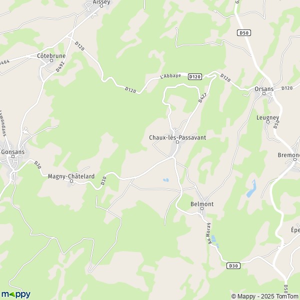 La carte pour la ville de Chaux-lès-Passavant 25530