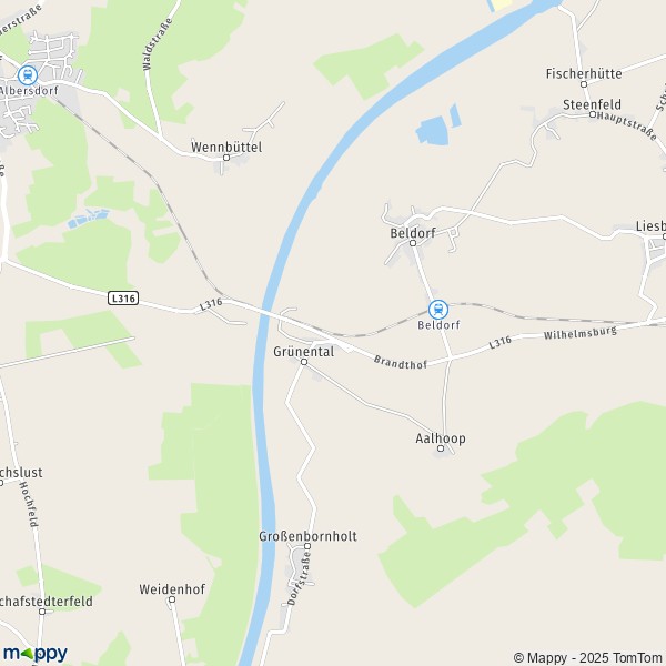 La carte pour la ville de 25557-25767 Beldorf
