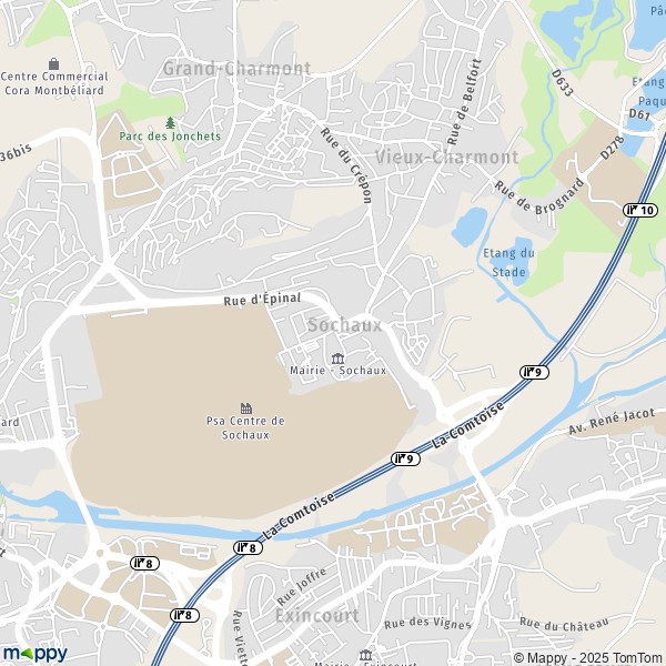 La carte pour la ville de Sochaux 25600