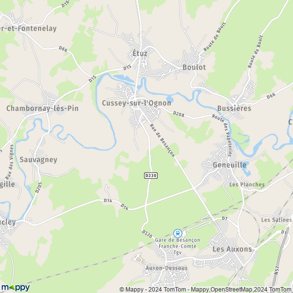 La carte pour la ville de Cussey-sur-l'Ognon 25870