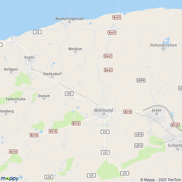 La carte pour la ville de 26409-26434 Wittmund