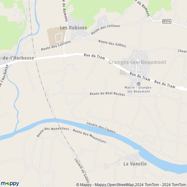 La carte pour la ville de Granges-les-Beaumont 26600