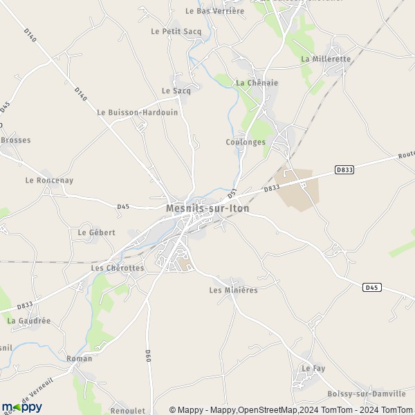 La carte pour la ville de Damville, 27160-27240 Mesnils-sur-Iton
