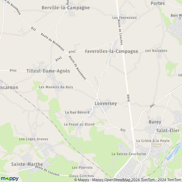 La carte pour la ville de Louversey 27190
