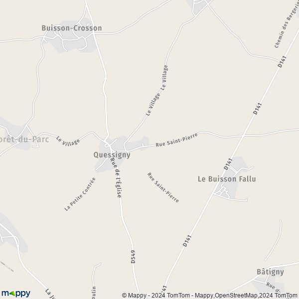 La carte pour la ville de Quessigny, 27220 La Baronnie