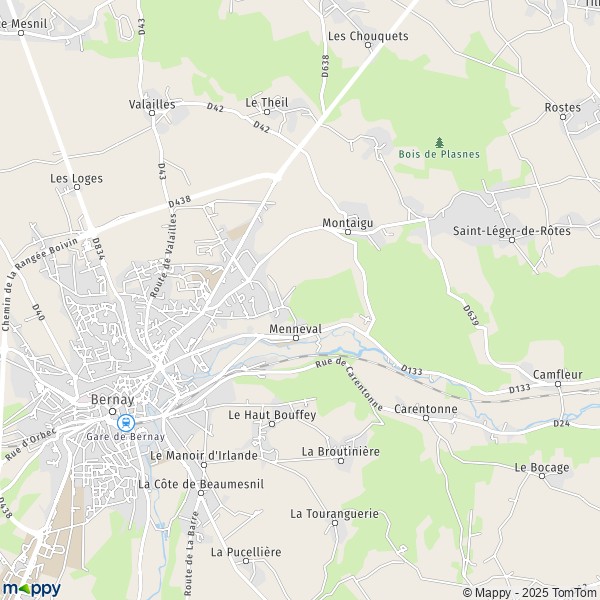 La carte pour la ville de Menneval 27300