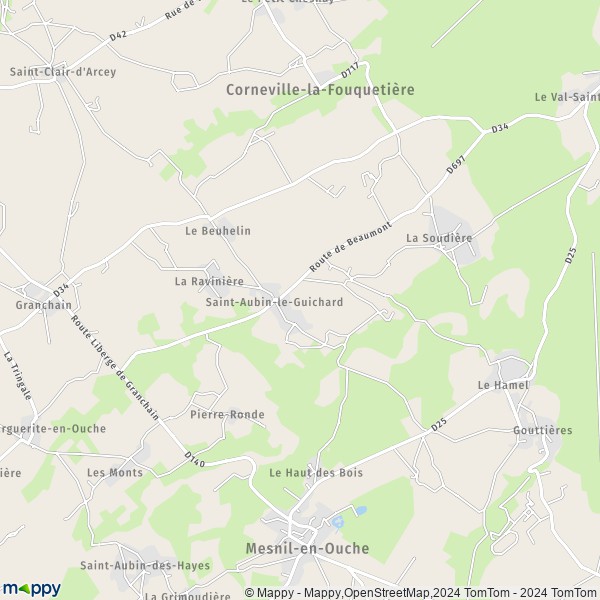 La carte pour la ville de Saint-Aubin-le-Guichard, 27410 Mesnil-en-Ouche