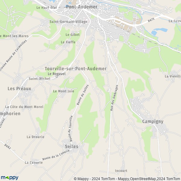 La carte pour la ville de Tourville-sur-Pont-Audemer 27500