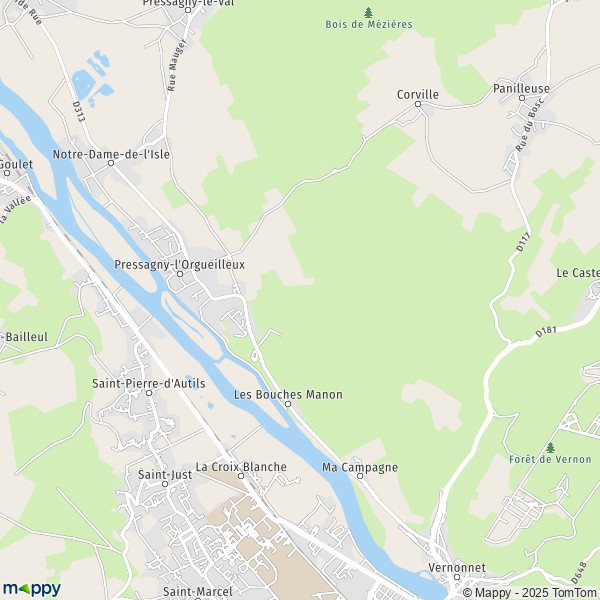 La carte pour la ville de Pressagny-l'Orgueilleux 27510