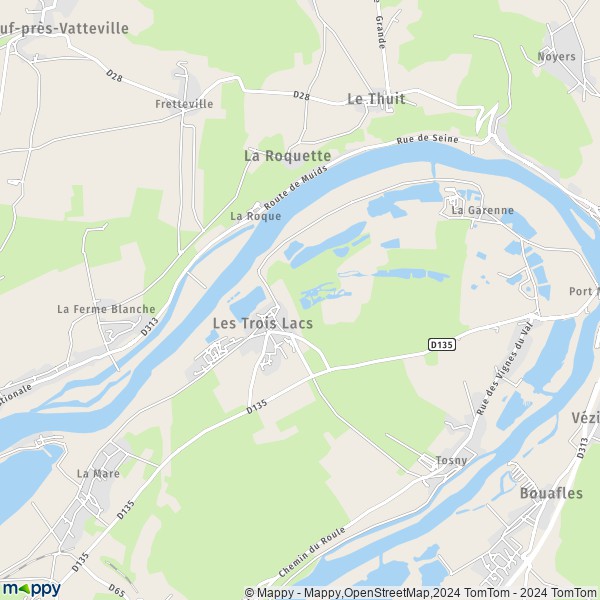La carte pour la ville de Bernières-sur-Seine, 27700 Les Trois-Lacs