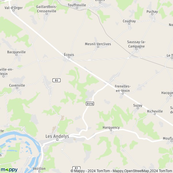 La carte pour la ville de Fresne-l'Archevêque, 27700 Frenelles-en-Vexin