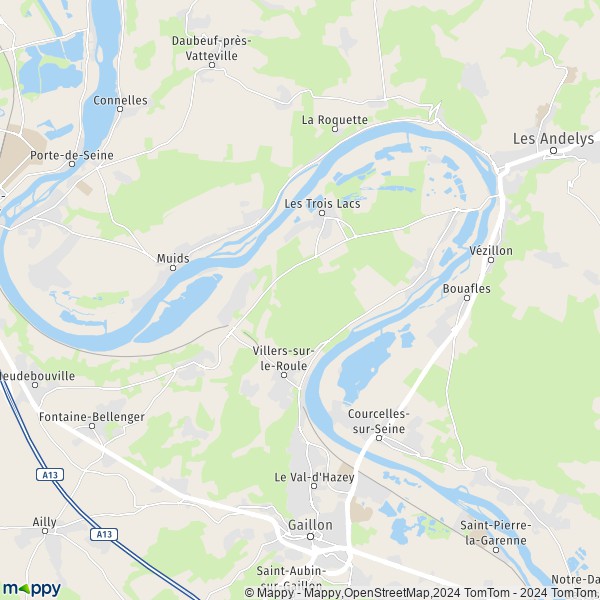 La carte pour la ville de Les Trois-Lacs 27700-27940