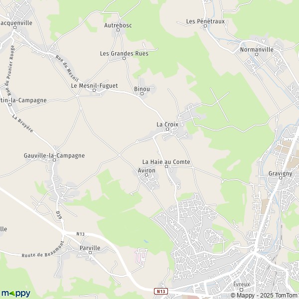 La carte pour la ville de Aviron 27930