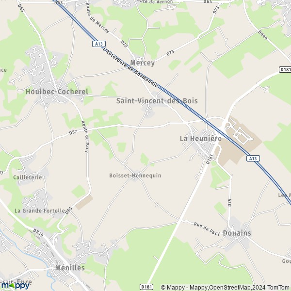 La carte pour la ville de Saint-Vincent-des-Bois 27950