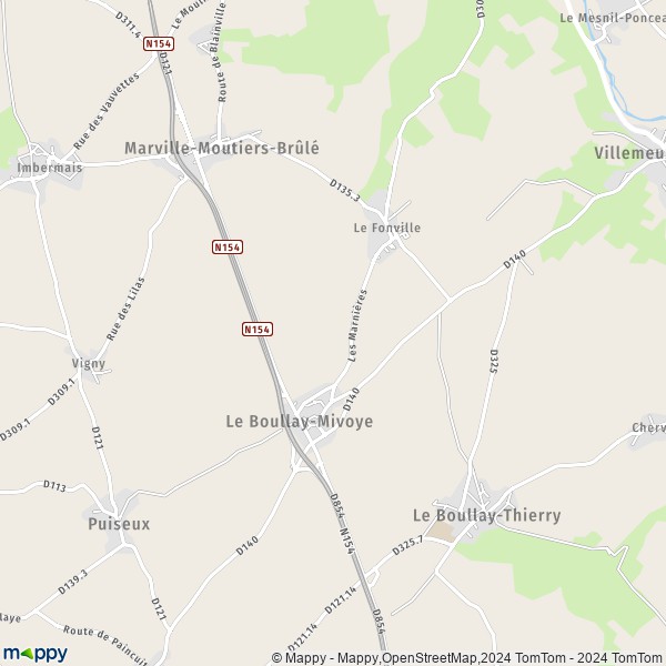 La carte pour la ville de Le Boullay-Mivoye 28210