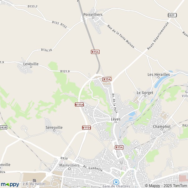 La carte pour la ville de Lèves 28300