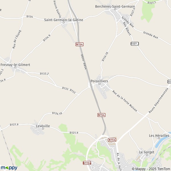 La carte pour la ville de Poisvilliers 28300