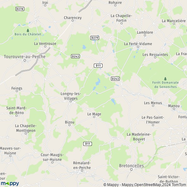 La carte pour la ville de La Lande-sur-Eure, 28340-61290 Longny-les-Villages