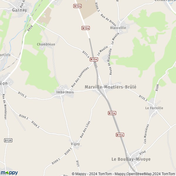 La carte pour la ville de Marville-Moutiers-Brûlé 28500