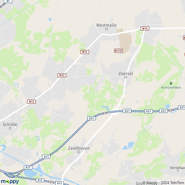 La carte pour la ville de 2980 Zoersel