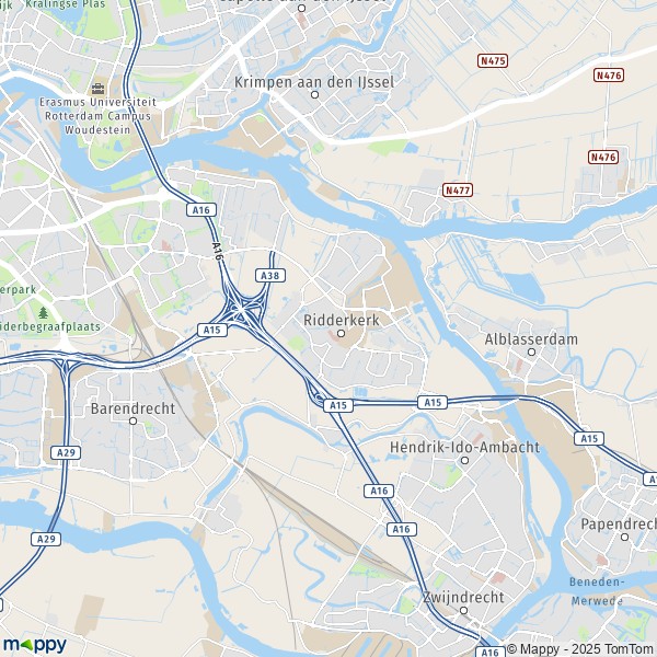 La carte pour la ville de Ridderkerk 2981-2989