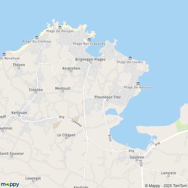 La carte pour la ville de Plounéour-Trez, 29890 Plounéour-Brignogan-plages