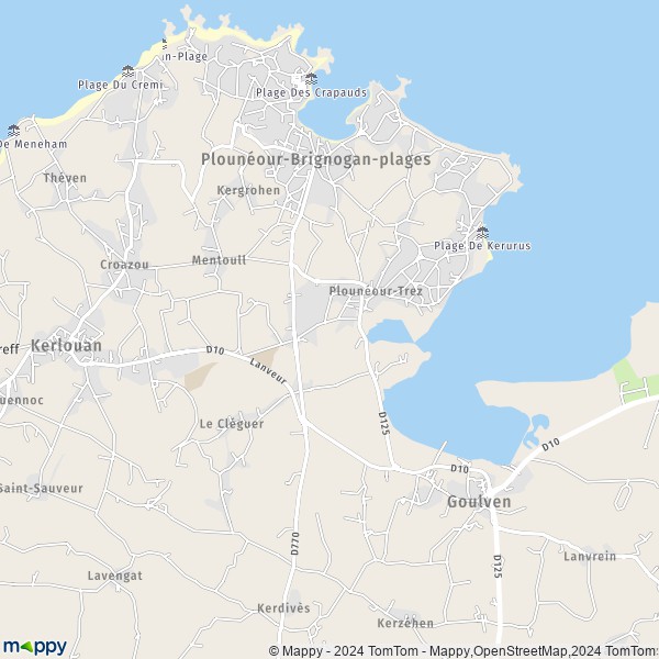 La carte pour la ville de Plounéour-Trez, 29890 Plounéour-Brignogan-Plages