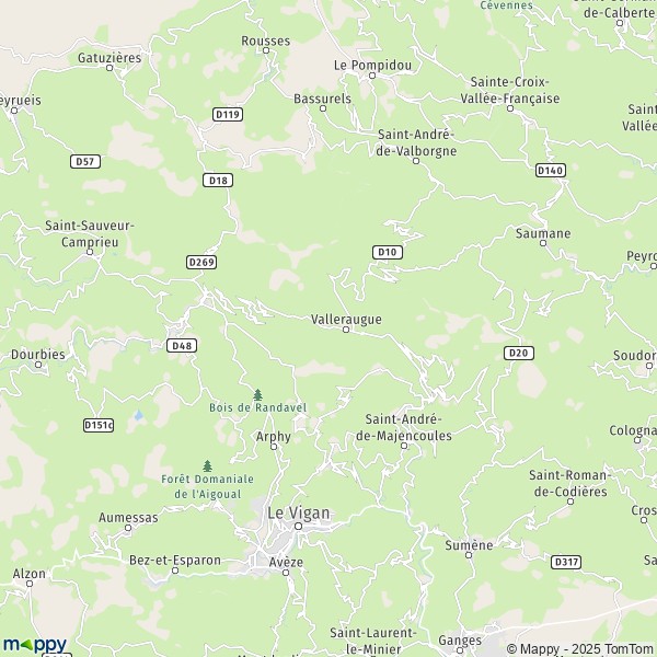 La carte pour la ville de Valleraugue, 30570 Val-d'Aigoual