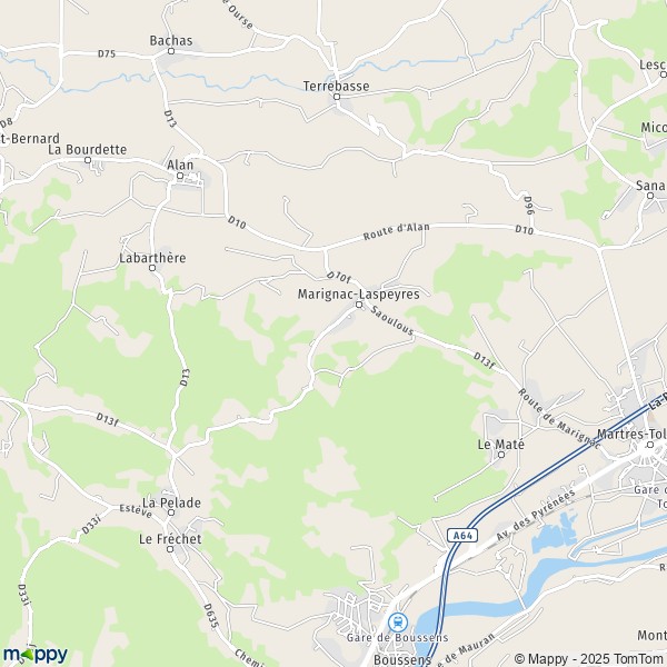 La carte pour la ville de Marignac-Laspeyres 31220