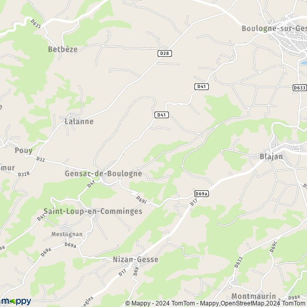 La carte pour la ville de Gensac-de-Boulogne 31350