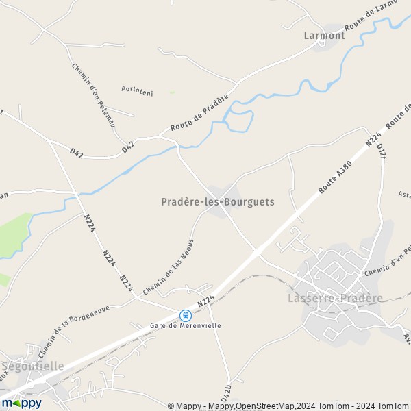La carte pour la ville de Pradère-les-Bourguets, 31530 Lasserre-Pradère