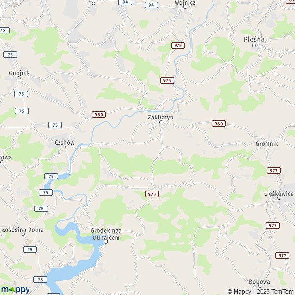 La carte pour la ville de Zakliczyn gmina 32-831-32-855