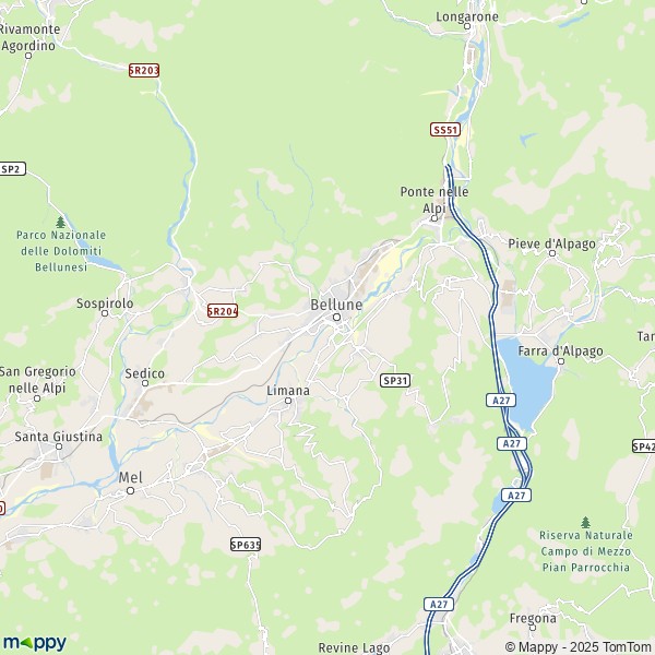 La carte pour la ville de Bellune 32100