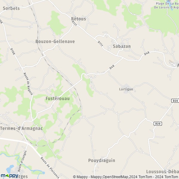 La carte pour la ville de Bouzon-Gellenave 32290