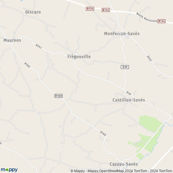 La carte pour la ville de Frégouville 32490
