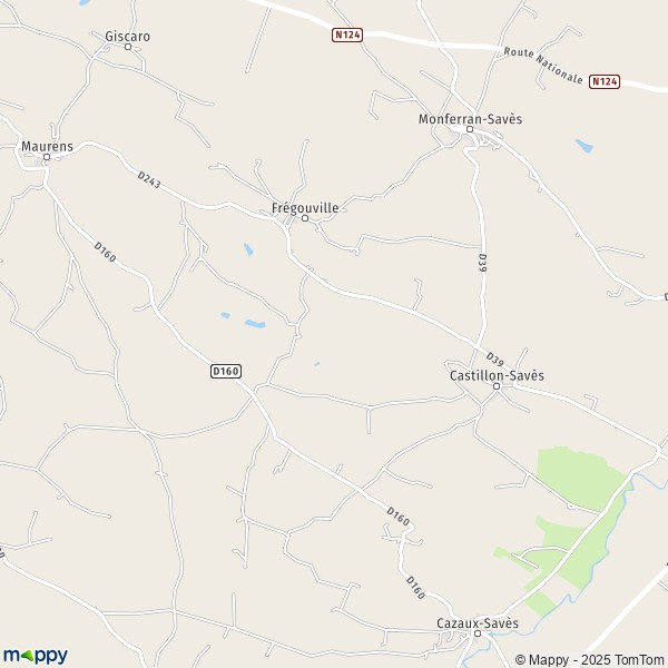 La carte pour la ville de Frégouville 32490