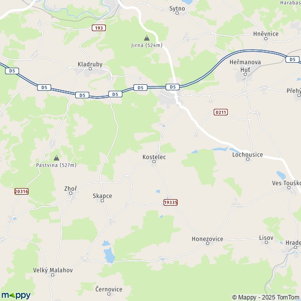 La carte pour la ville de Kostelec 330 23-349 01