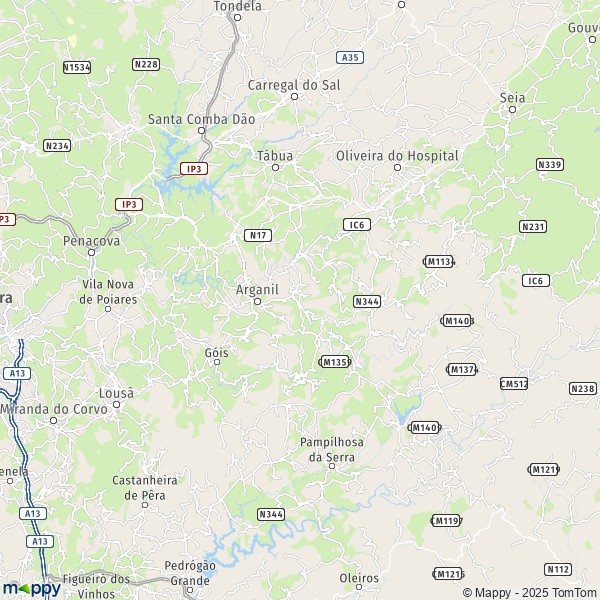 La carte pour la ville de 3300-3305 Arganil