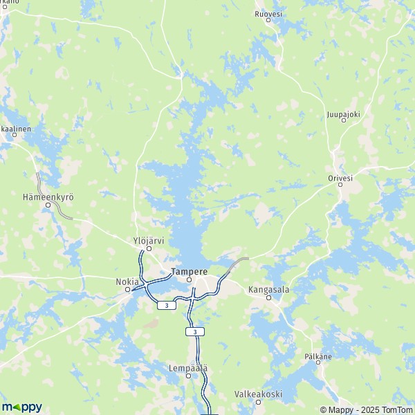 La carte pour la ville de Tampere 33100-37150