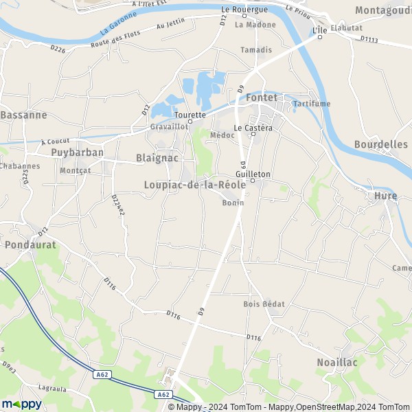 La carte pour la ville de Loupiac-de-la-Réole 33190