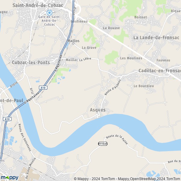 La carte pour la ville de Saint-Romain-la-Virvée 33240